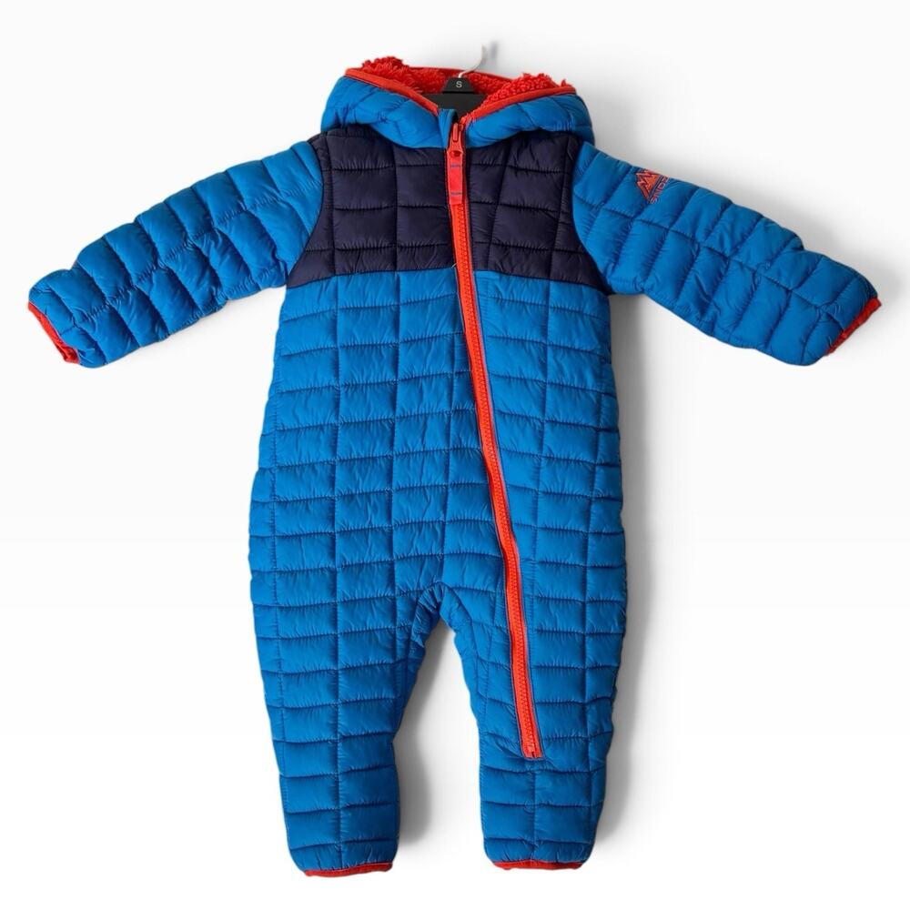 SNOZU Blue Fleece Lined Infant Quilted Puffer Snowsuit Bunting Size 9/12 Months